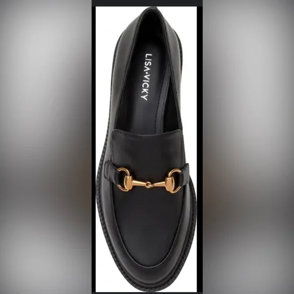 NIB Lisa Vicky Black Loafers with Gold Accent - Picture 3 of 4